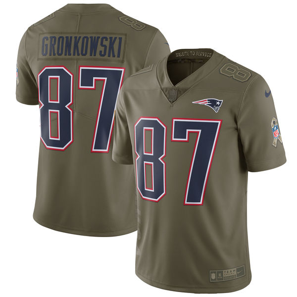 Youth New England Patriots #87 Gronkowski Nike Olive Salute To Service Limited NFL Jerseys